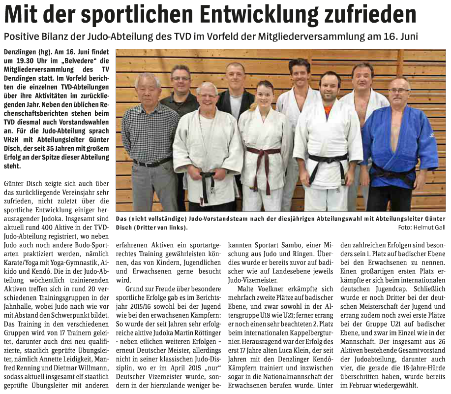 VHzH 2016-06-09 Mit der sportlichen Entwicklung zufrieden